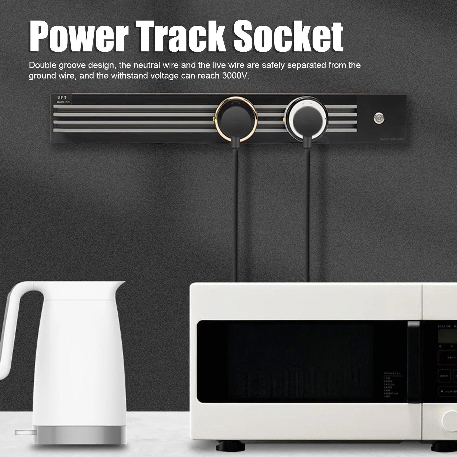 

Power Extension Socket Wall Mounted Removable Track Socket Double Slot 60cm Track and 3 Adapters 8000W 32A Track Socket Adapter
