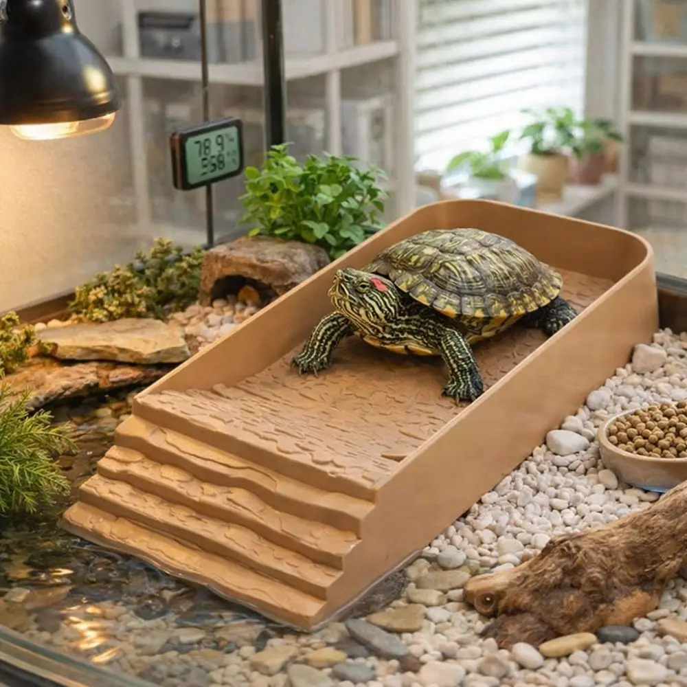 

Plastic Reptile Water Dish with Ramp Square Turtle Bath Basin Ladder Climbing Multi-functional Turtle Feeding Dish Pet Supplies
