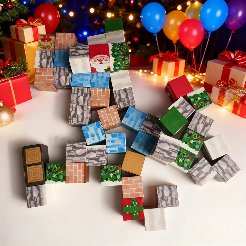 الإبداعية 50 قطعة مكعبات عيد الميلاد المغناطيسية الأسرة متعة اللبنات التعليمية DIY بها بنفسك التراص لعبة البناء هدية للأطفال