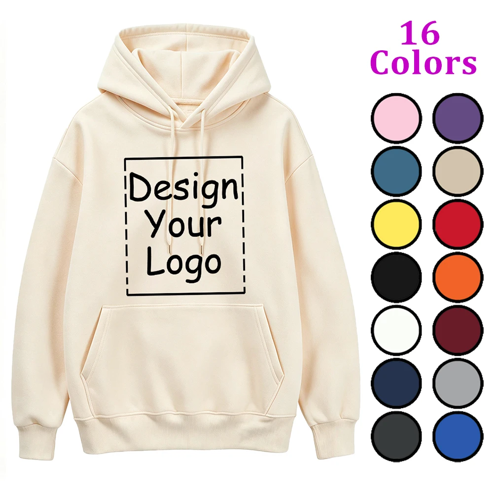 Customize Womens Hoodies Winter Casual Oversized Pocket Sweatshirts DIY Your Logo/Graphic Pullovers Fleece Warm Woman Clothes