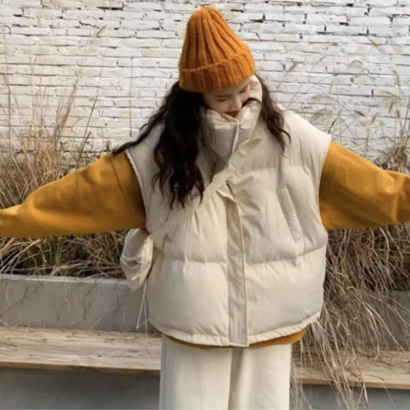 

Korean Fashion New Winter Jackets Warm Padded Vests Sleeveless Solid Color Women Coat Casual Outwear Puffer Loose Outerwears