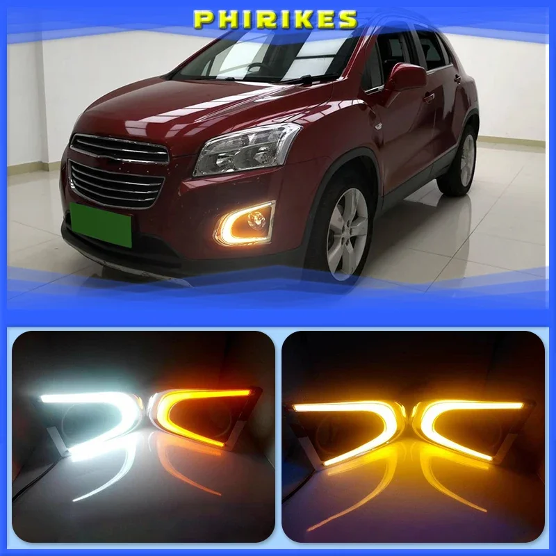 

1 комплект для Chevrolet TRAX Chevy 2014 2015 светодиодные DRL дневные ходовые огни дневного света с желтым указателем поворота и отверстием для противотуманных фар