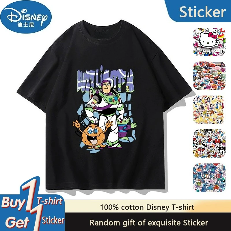 

Disney Toy Story Anime Summer Short Sleeve Boys Girls Disney Buzz Lightyear Woody Three-Eyed Peripheral Short Sleeve T-Shirt Top