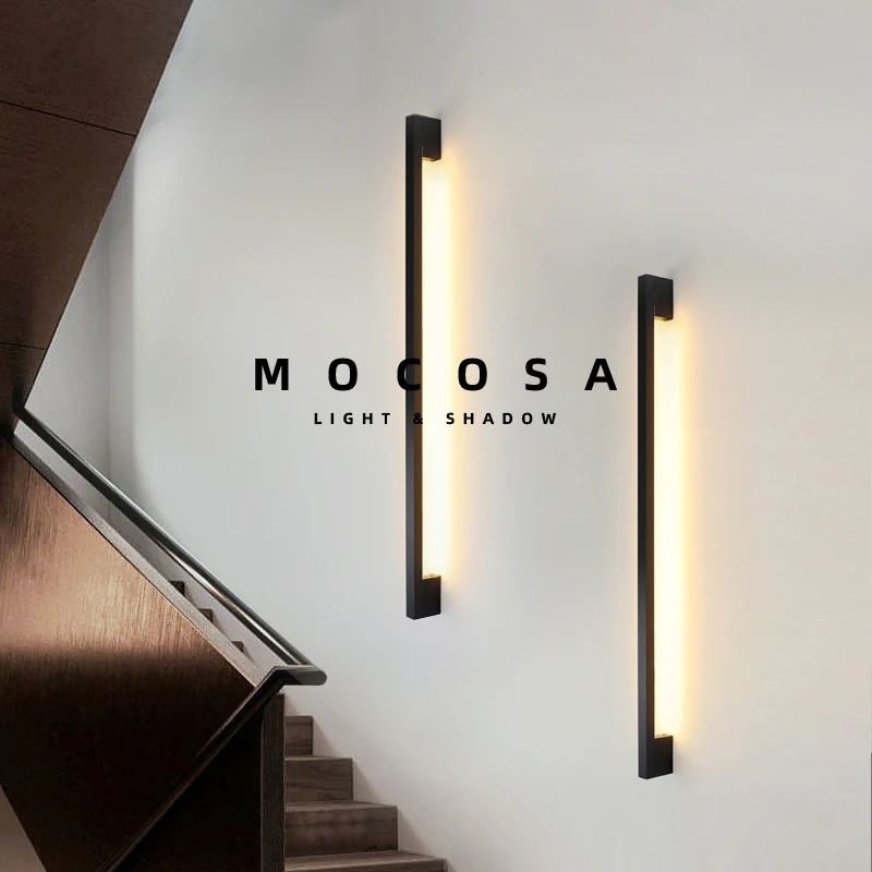 Lámparas LED de pared de TV simples modernas, iluminación de pared de mango largo negro, lámpara de fondo de sofá decorativa para sala de estar, luces de pared lineales