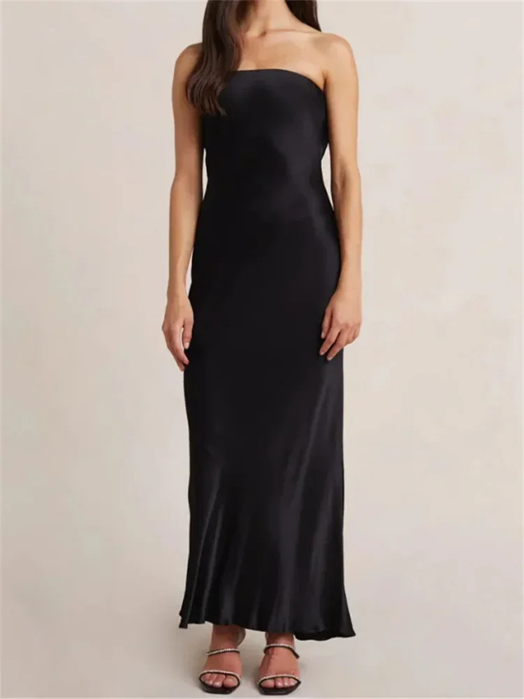 ชุดราตรีเดรสยาวสำหรับผู้หญิง งานปาร์ตี้ ดีไซน์เปิดหลัง สายเดี่ยว ทรงตรง ชุดฤดูร้อน เซ็กซี่ หรูหรา