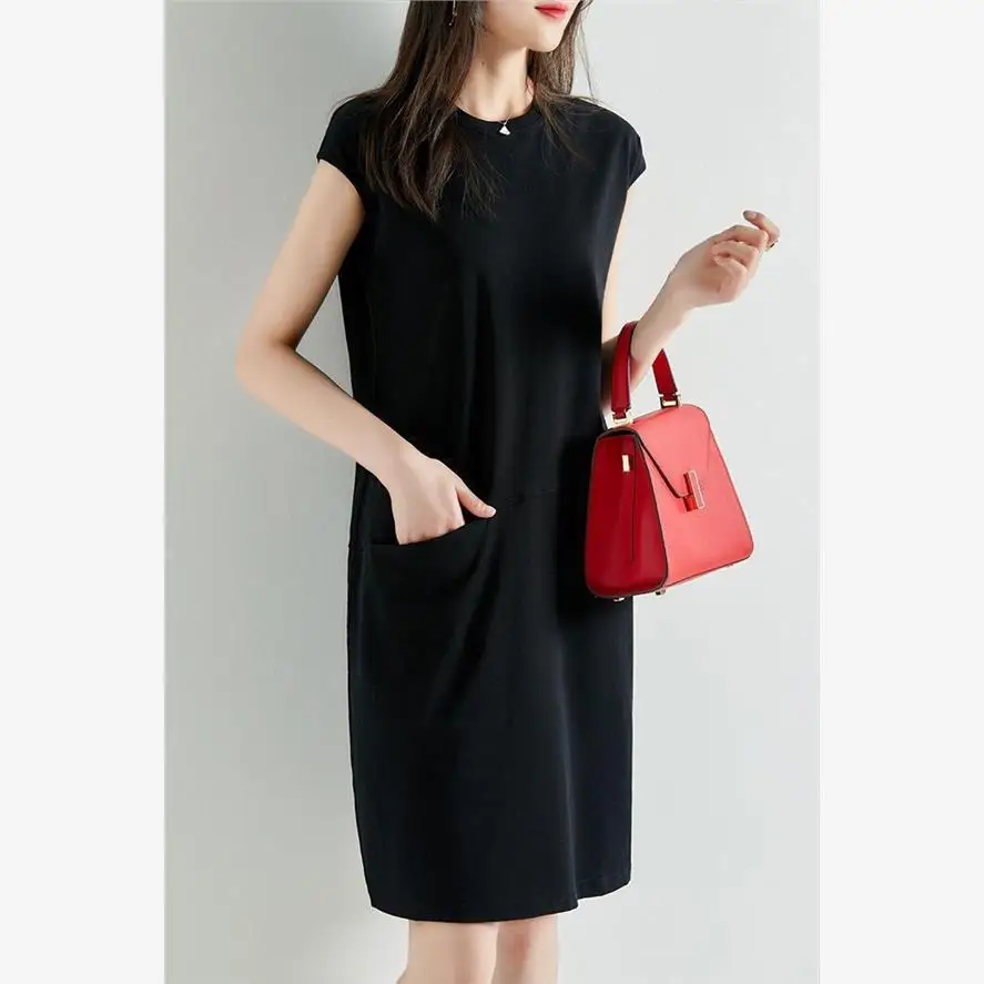 T-shirt ample et décontracté pour femmes, jupe trapèze en Fiber de Polyester ronde Ne ort Sve Long Dr, été