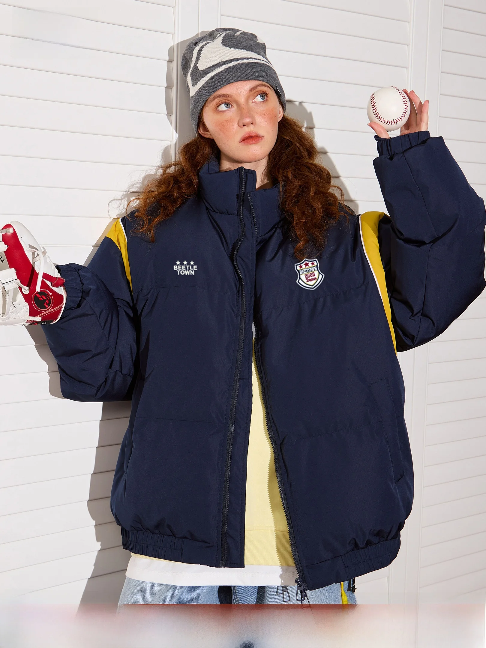 

Beetle Town Thiened Cotton Jaet Stand Collar Loose Women's Sle Retro American Streetwear Polyester Fabric Winter Coat