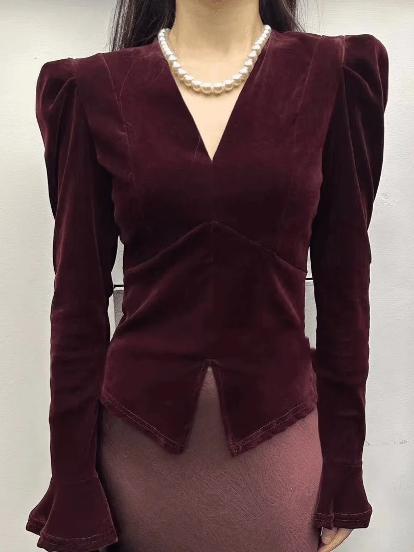 

Ele Color V-Ne Slim Fit Long Sve T-irt Women's Faion Autumn New Sle Commute Korean Sle Regular Fit