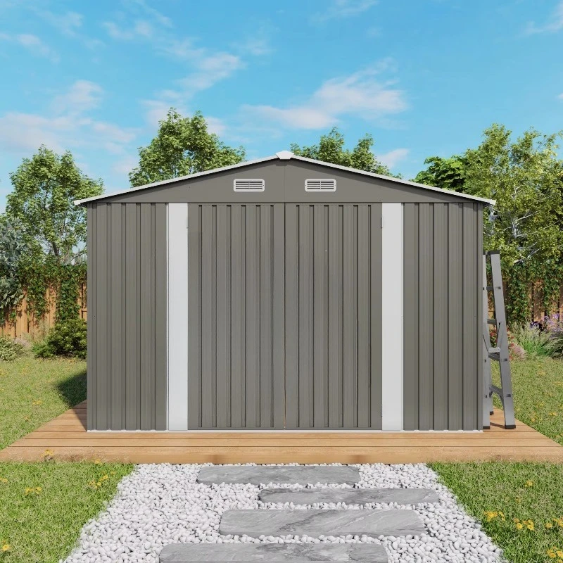 10X12ft lockable door frame is a storage shed with double hinged gate sloping roof garden shed