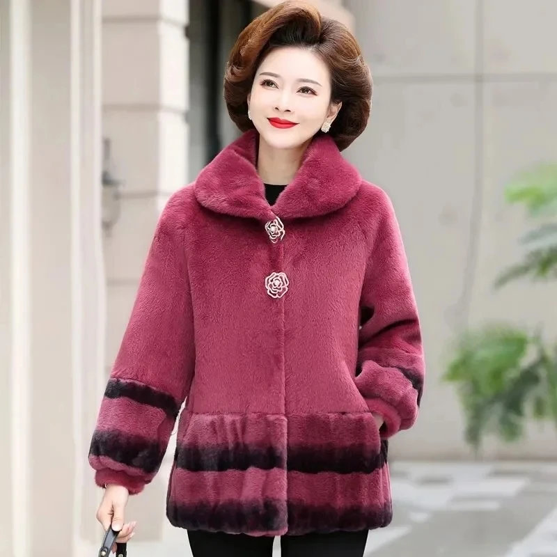 

2023New Fall/Winter Mink Velvet Coat Female Mother Fashion Outwear Middle-Aged Elderly Fur Coats Women Overcoat Long Wool Jacket