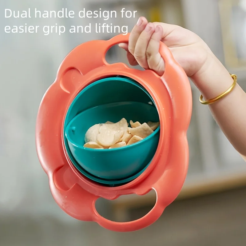 Lion-style Kids Balance Bowl with Lid and Bottom Lock, Double Handle, Rotated and Not Easy to Tip Over, Fun Baby Feeding Gift