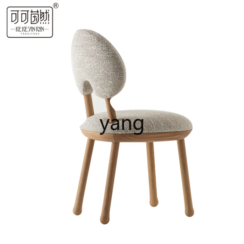 Yjq Lambswool Dining Chair Home Living Room Armrest-Free Backrest Makeup Stool Light Luxury Solid Wood Chair Customization