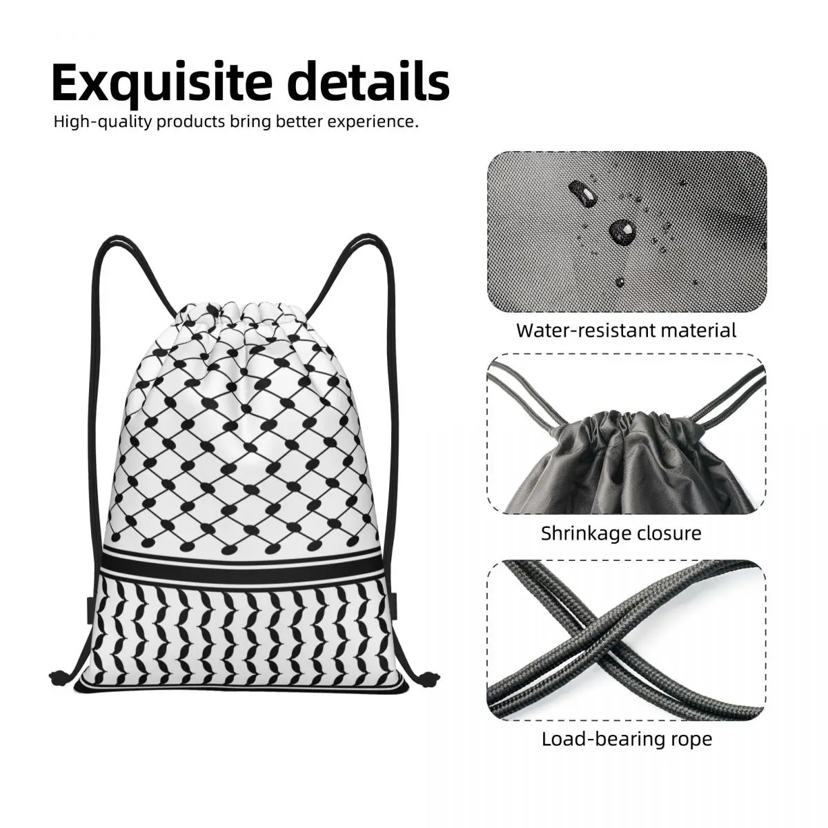 Custom Arabic Keffiyeh Traditional Pattern Drawstring Backpack Sports Gym Bag for Women Tatreez Embroidery Art Training Sackpack