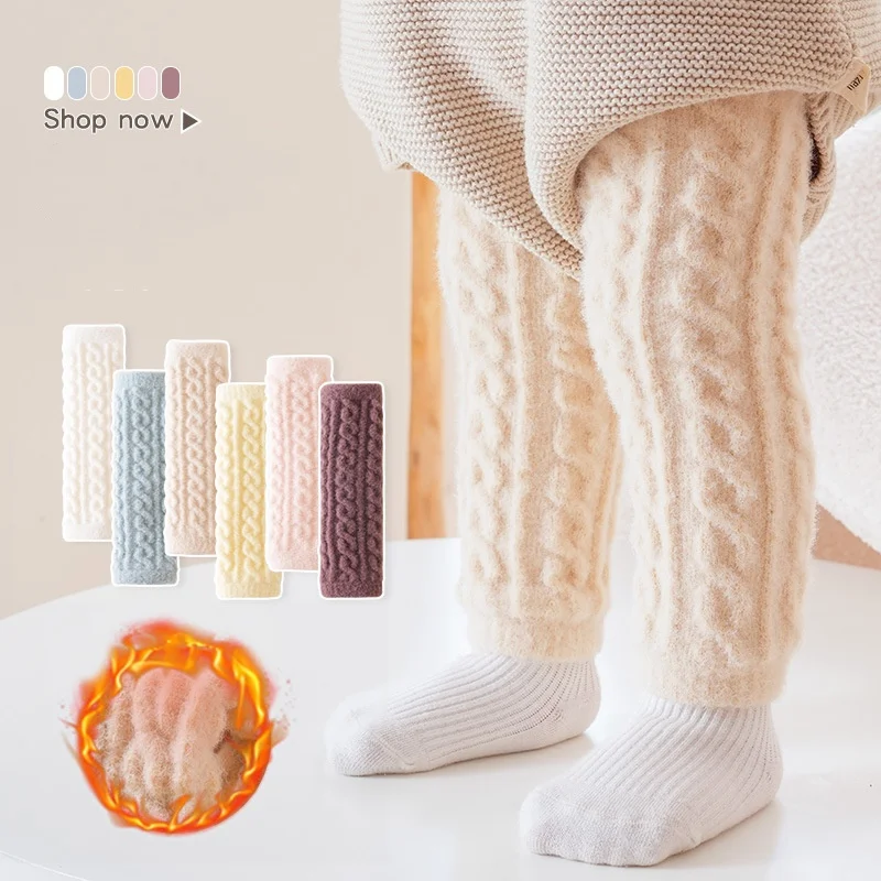 1 Pair Warm Furry Leg Warmer for Baby Fashion Candy Color Knee High Sock Autumn Witnter Thicken Warm Indoor Leg Warmer