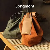 Songmont Medium Large Chamois Leather Tote Bag Commute High Capacity Single Shoulder Slant Cross Women's Bag Underneath Pine