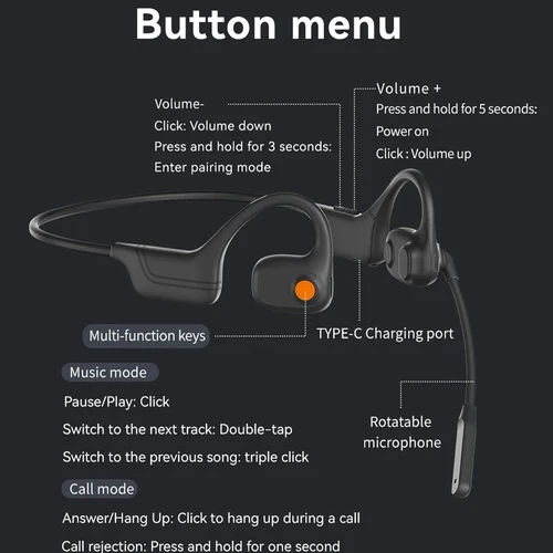 Imagen 2 del producto Conducción de aire profesional Calidad de sonido HIFI Reducción de ruido inalámbrica Auriculares Bluetooth con micrófono Adecuado para reuniones de trabajo