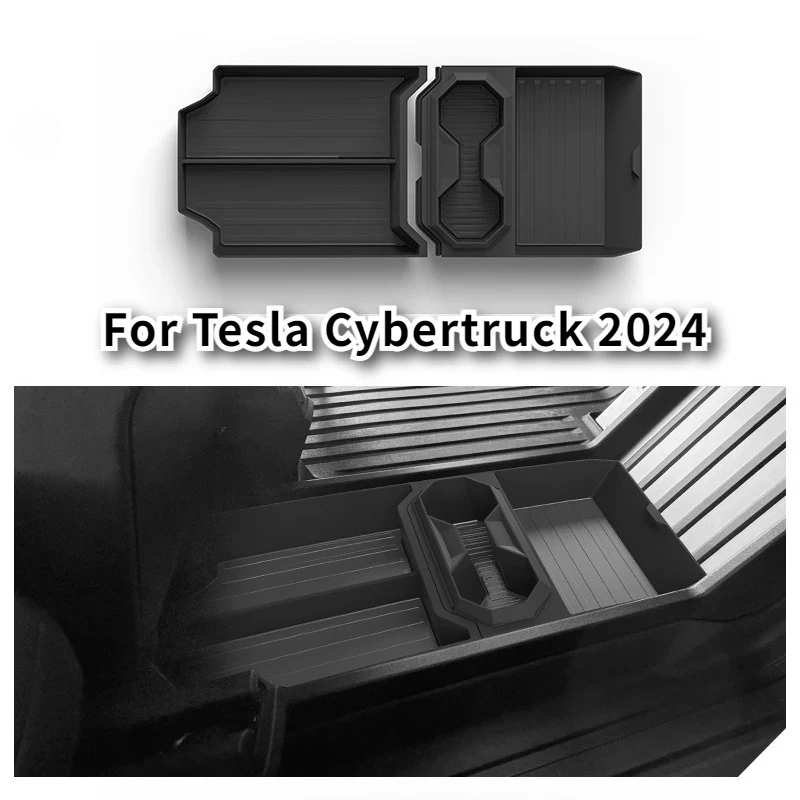 

Для Tesla Cybertruck 2024+ Центральный нижний отсек для хранения с подстаканником, водонепроницаемый органайзер, скрытый лоток-кейс, автомобильные аксессуары