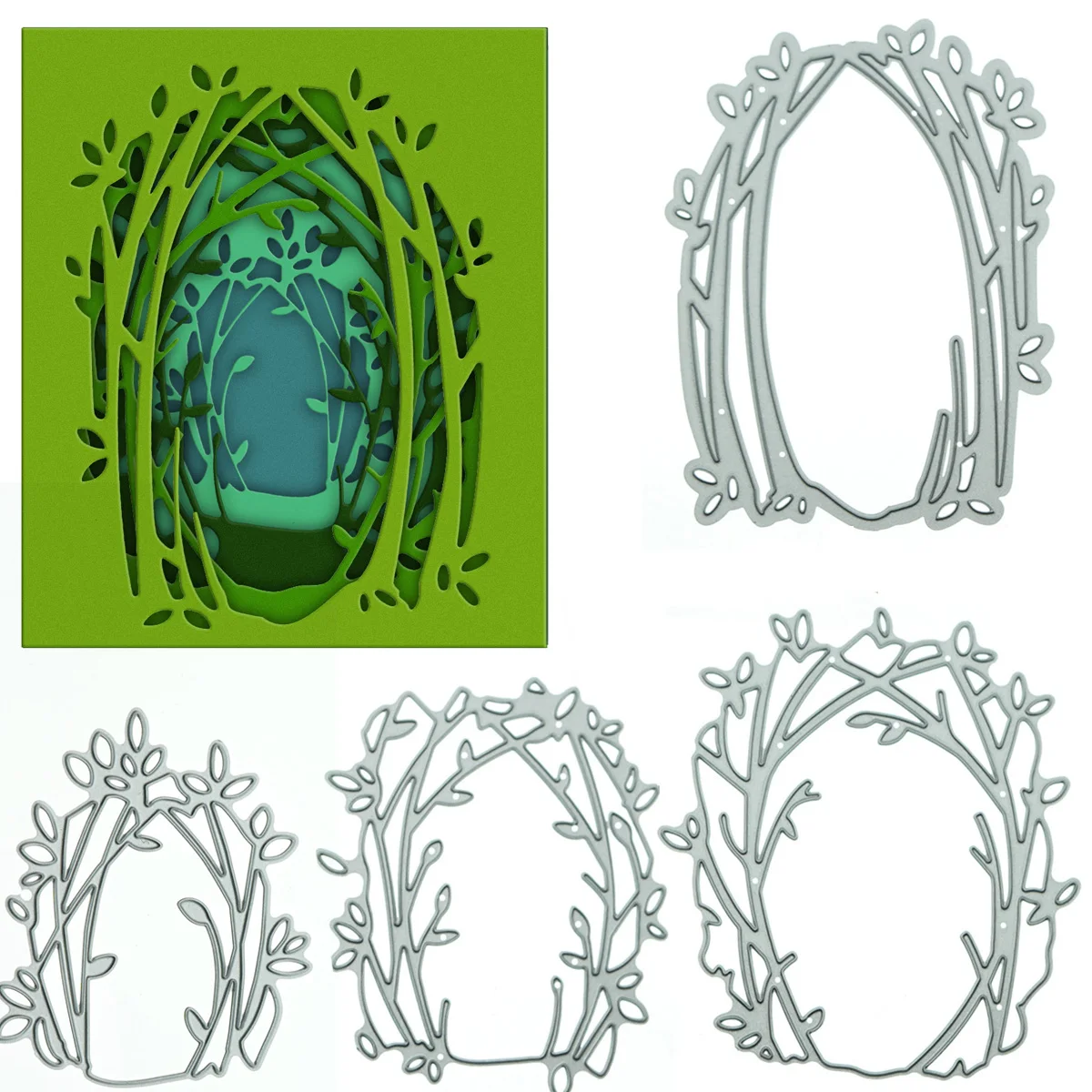 Layered Frame Forest Tree Pattern Metal Cutting Dies Set For DIY 3D Postcard Cover Clipart Congratulation Card Decorating Cutter