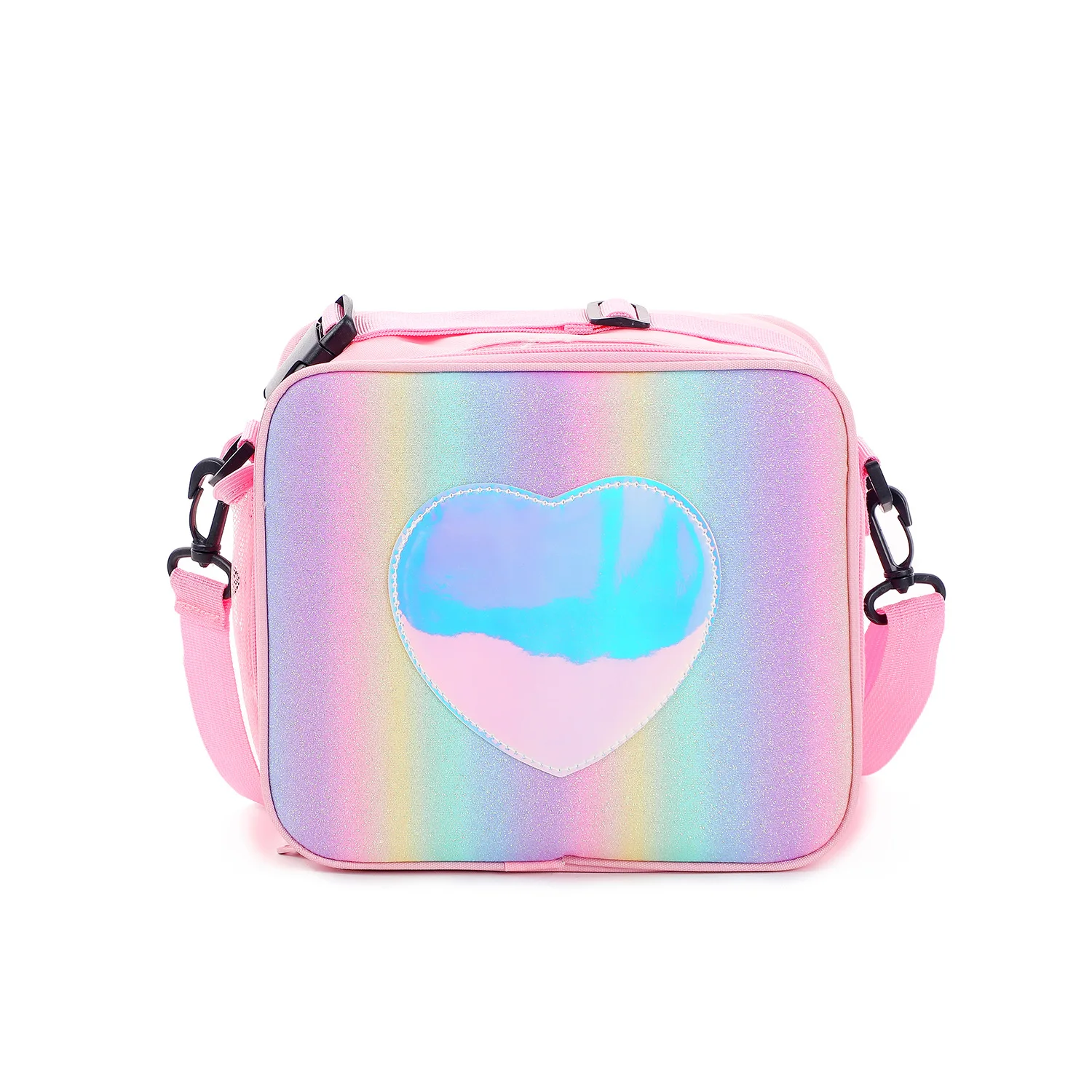 Lunch Bag Rainbow Loving Heart Laser Portable Large Bento Pouch for Children Girl Thermal Insulated Cooler Shoulder Picnic Box