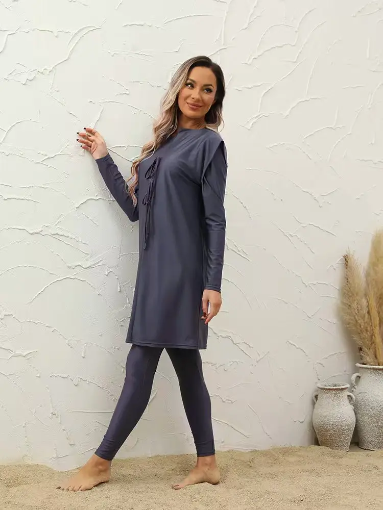 

Летний женский мусульманский купальник: длинное платье, брюки, исламский купальный костюм, скромный спортивный костюм для плавания и серфинга, комплект из 3 предметов