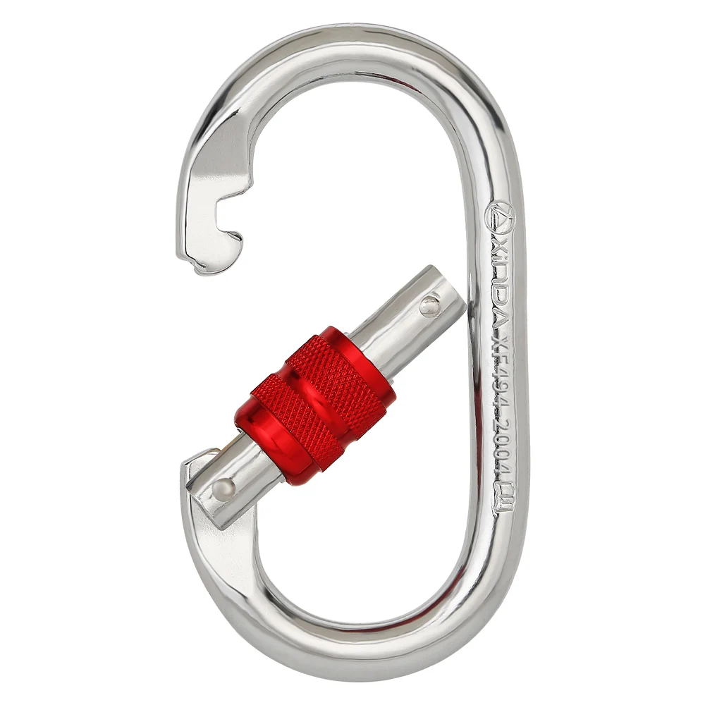 Xinda Outdoor Climbing Carabiner O-Shape Screw Lock Spring-loaded Gate Hook 25kN Safety Buckle Steel Lock Climbing Equipment