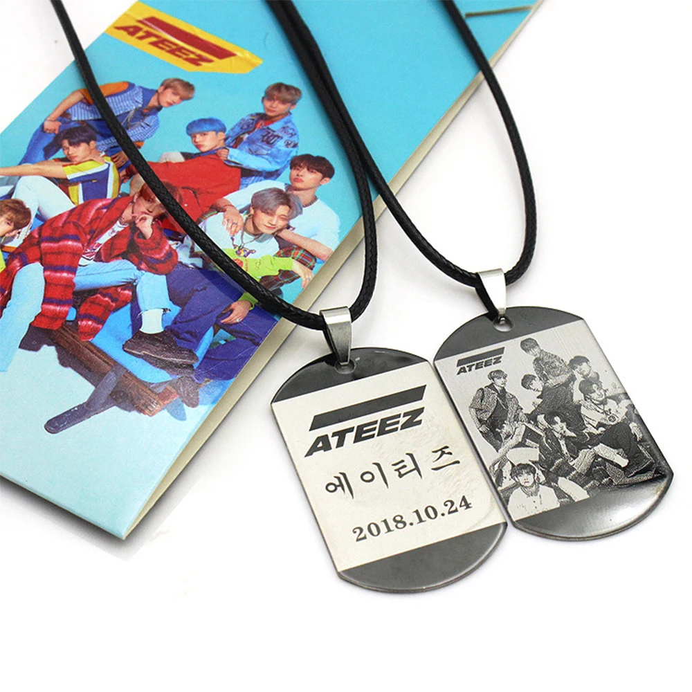 Korean Wave ATEEZ Logo Tag Necklace Hot Star Peripheral Accessories Park Sung-hwa Jeong Yoon-ho Stainless Steel Trim