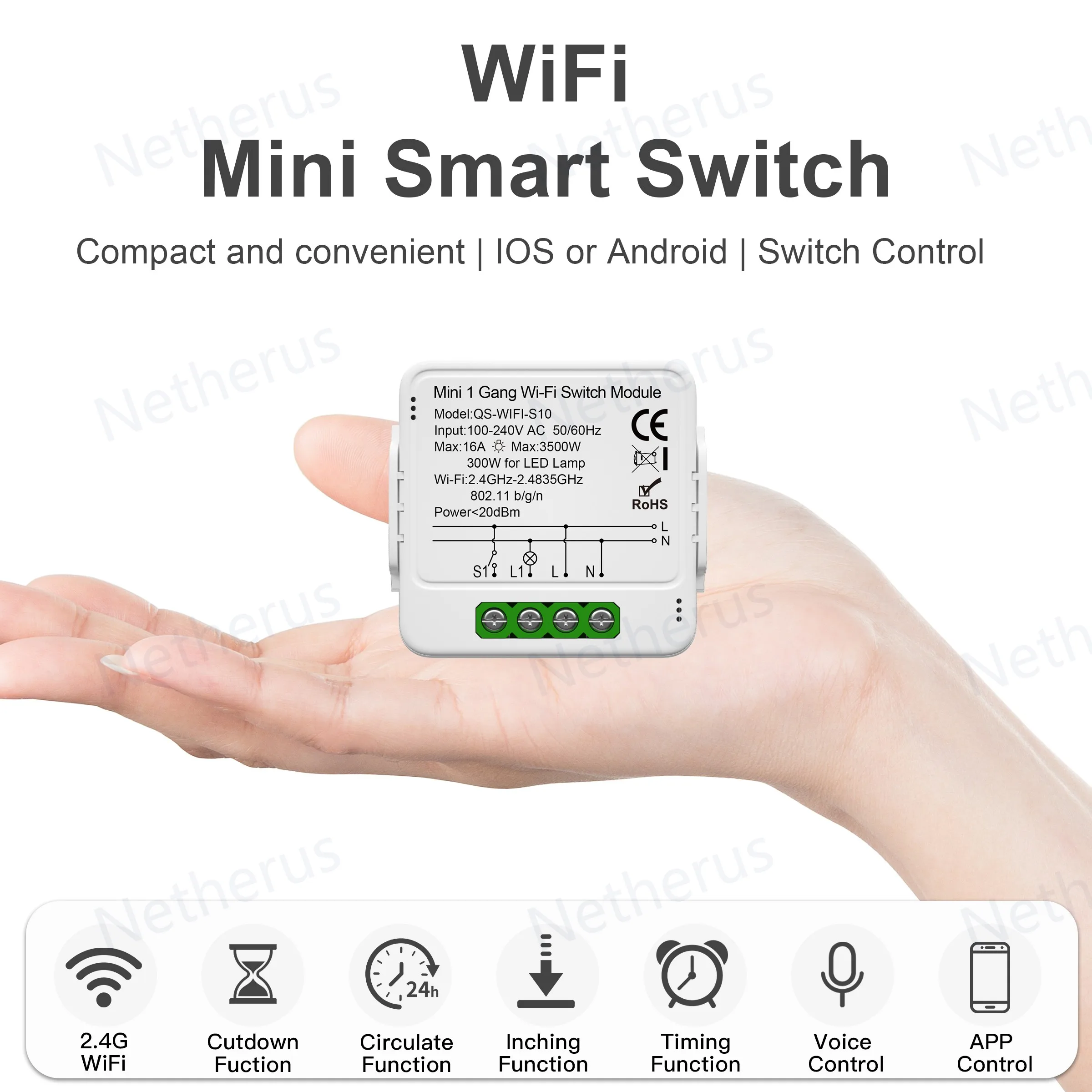 Tuya WiFi スマートスイッチモジュール 1/2/3/4 ギャング制御ミニスイッチブレーカー 16A スマートライフ Alexa Google アリスと連携