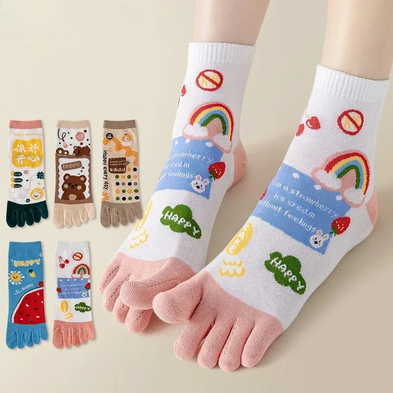 Spring Autumn Five Fingers Women Socks Cartoon Cute Split-Toe Breathable Japan kawaii Cotton Ladies Split Harajuku Toe Socks