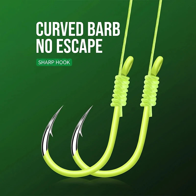 5pcs/set 8# -13#  Fluorescent Green High Carbon Steel Fishing Hook Strong Sharp Spring Hooks for Saltwater Freshwater Fishing