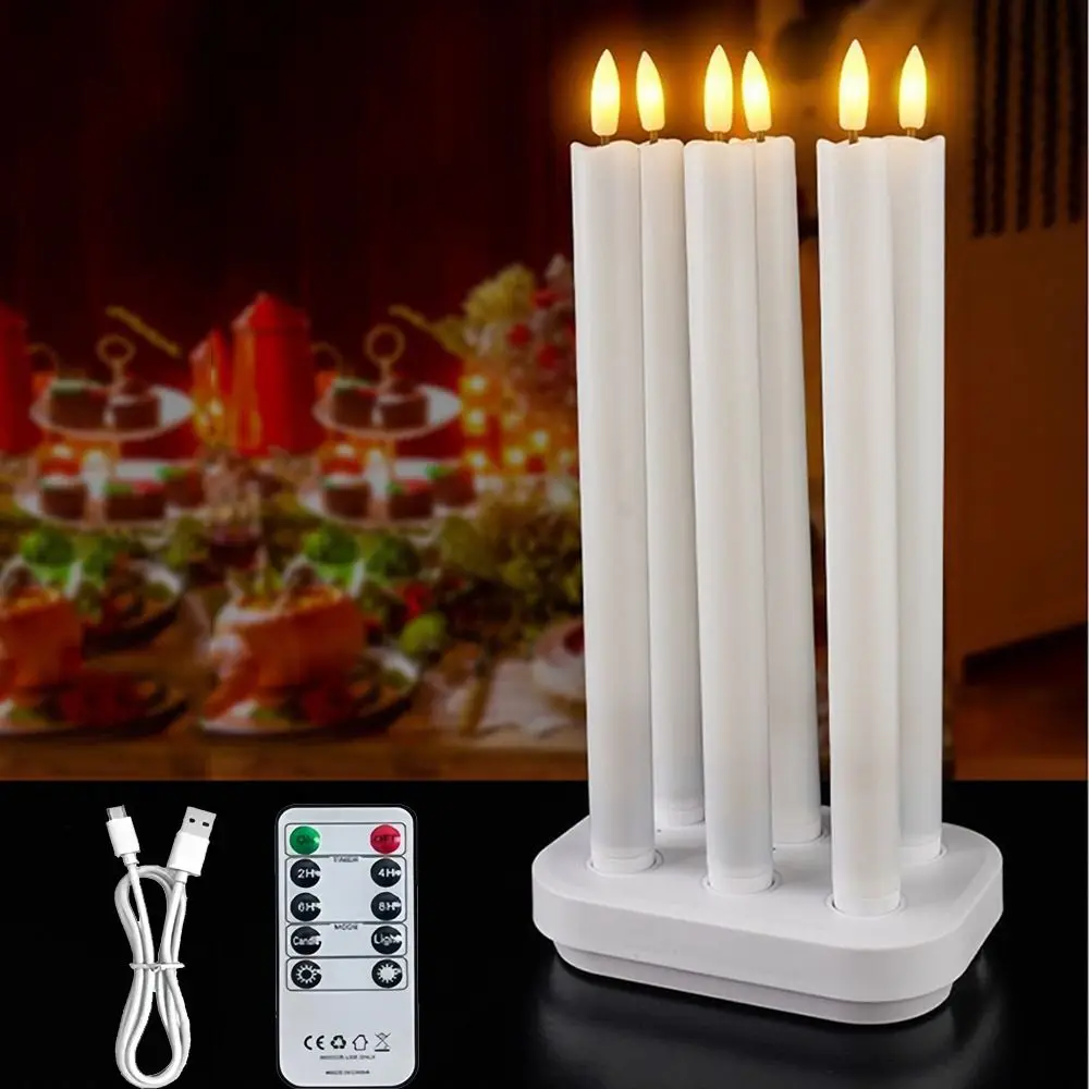 

Remote Controlled LED Taper Candles Real Waxy Texture Timer Function Fake Candle Lights Flickering Effect with Charging Station