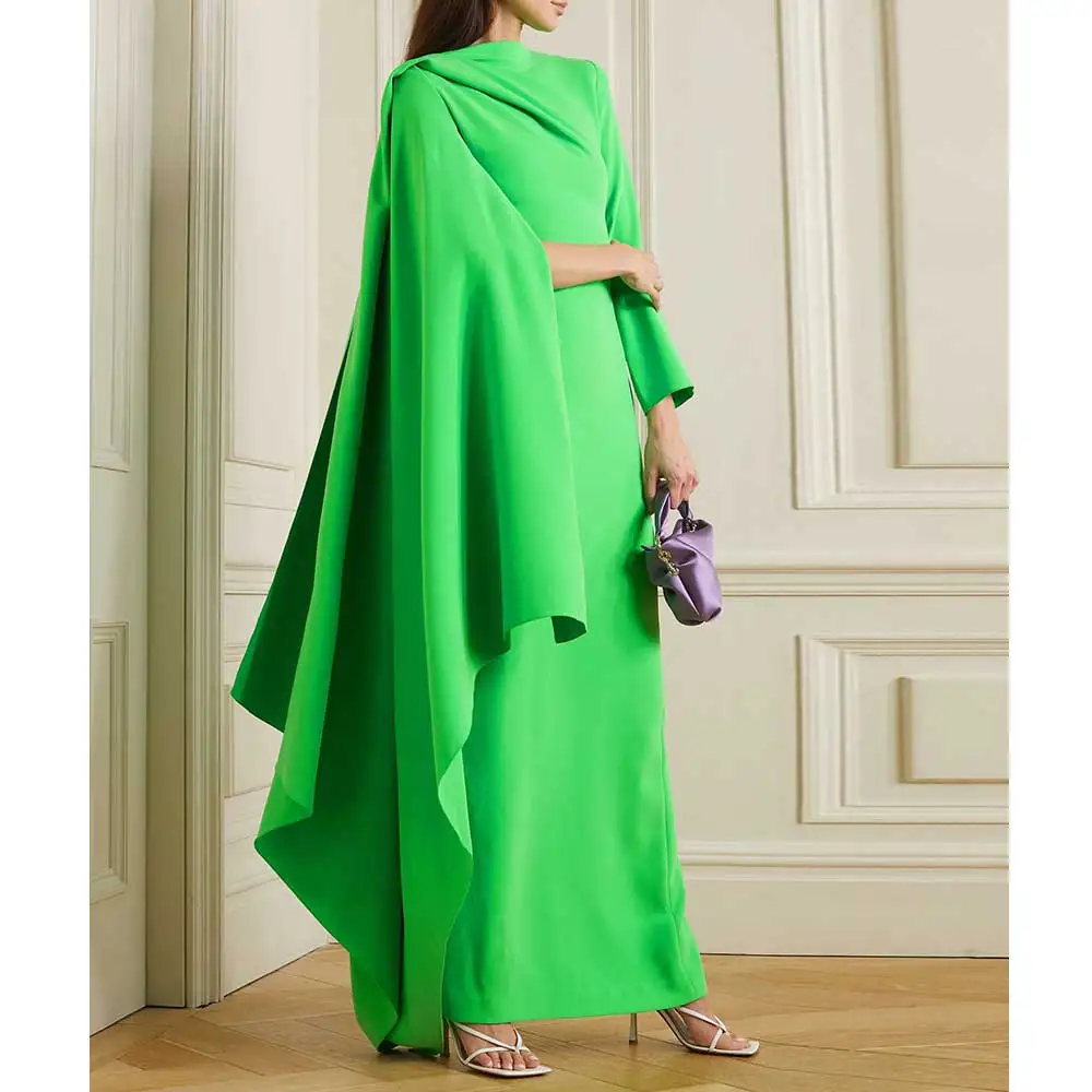 YUMDI Green Crepe Long Sleeve Shawl Evening Gown Elegant And Floor-length Cotillion Dress Haute Couture Gorgeous Dubai Dress