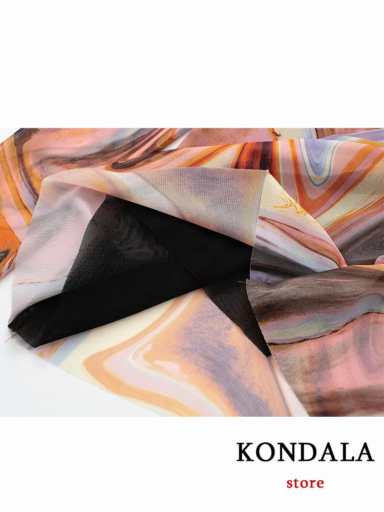 KONDALA Casual Vintage Printing Chic Women Suit Long Sleeve O Neck Pullover Tops Drawstring Long Skirt Fashion 2022 Autumn Suit