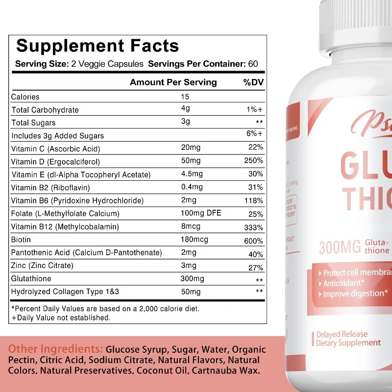 Glutathione Capsules - Support Cell Repair, Promotes Collagen Production, Promotes Skin and Liver Health, Maintains Vitality
