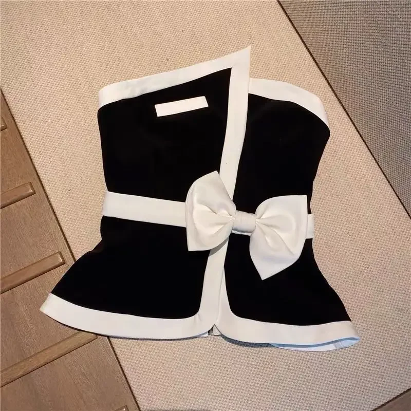 Women Clothing Bow Slim Fit Korean Vest Sexy Backless Irregular Tanks Ropa Mujer Fashion Ruffles Temperament Camis Black