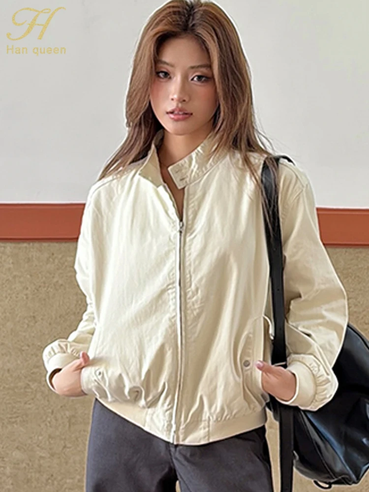 

H Han Queen 2025 Autumn Winter Women's Jackets Fashion Zipper Korean Loose Chic Elegant Casual Coat Lady Outfit Woman Clothing
