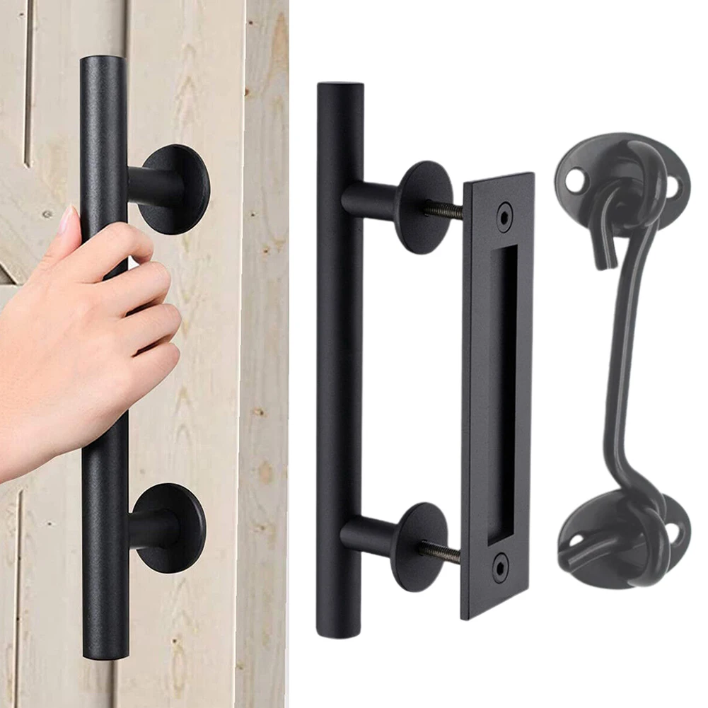 

12inch Sliding Barn Door Handle Pull And Flush Gate Hardware Kit Set Matte Black Door Hardware Door Handles