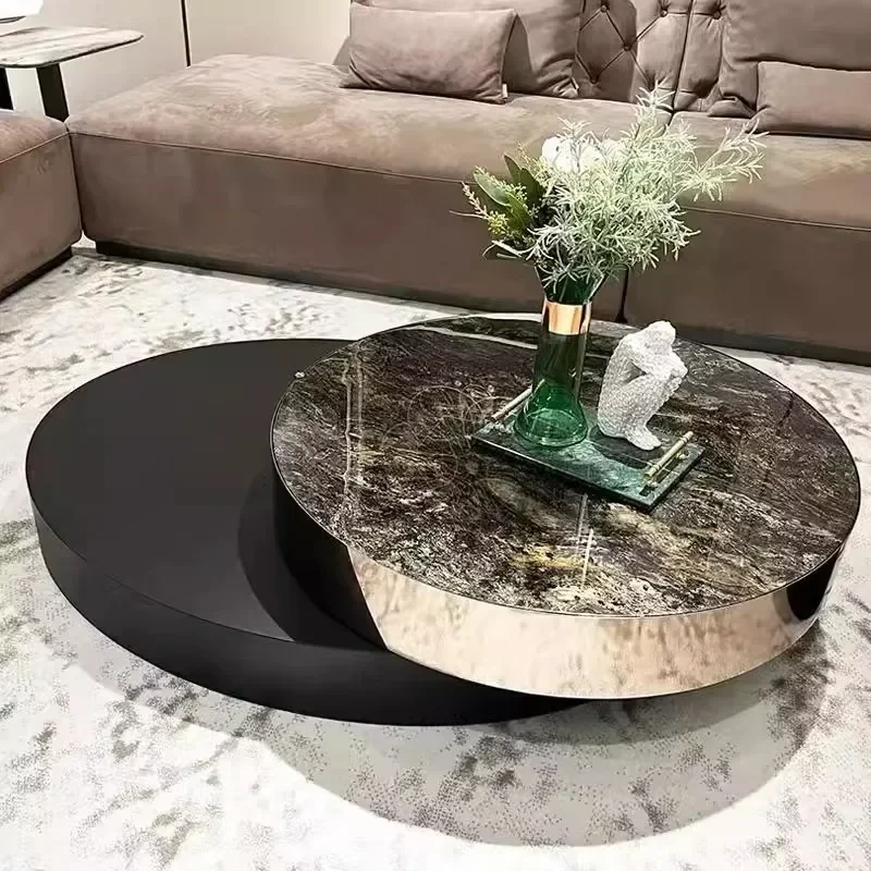 Platinum rotating coffee table Smoked wood marble Minimalist light luxury coffee table
