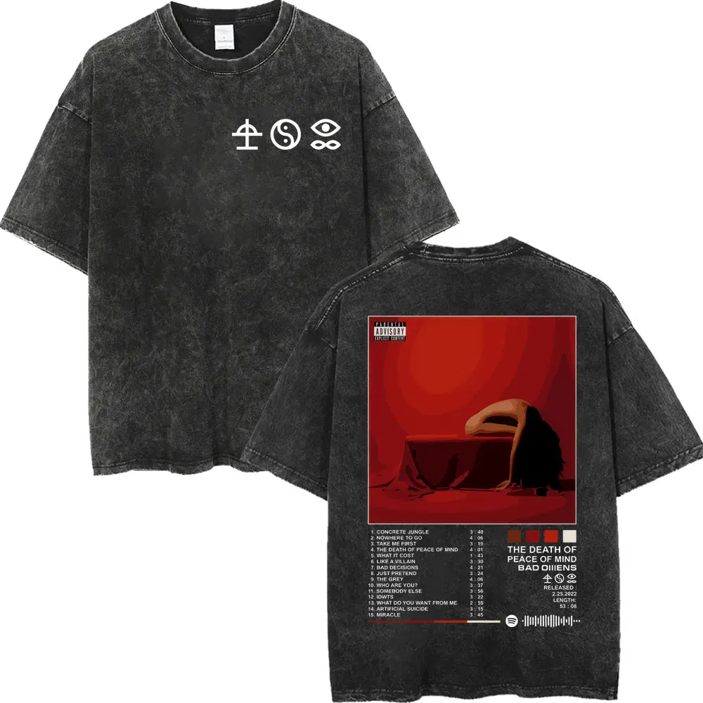 

Vintage Washed Bad Omens Album Poster Graphic T Shirts Metalcore Fashion Short Sleeve T-shirts Men Women Casual Cotton T-shirt