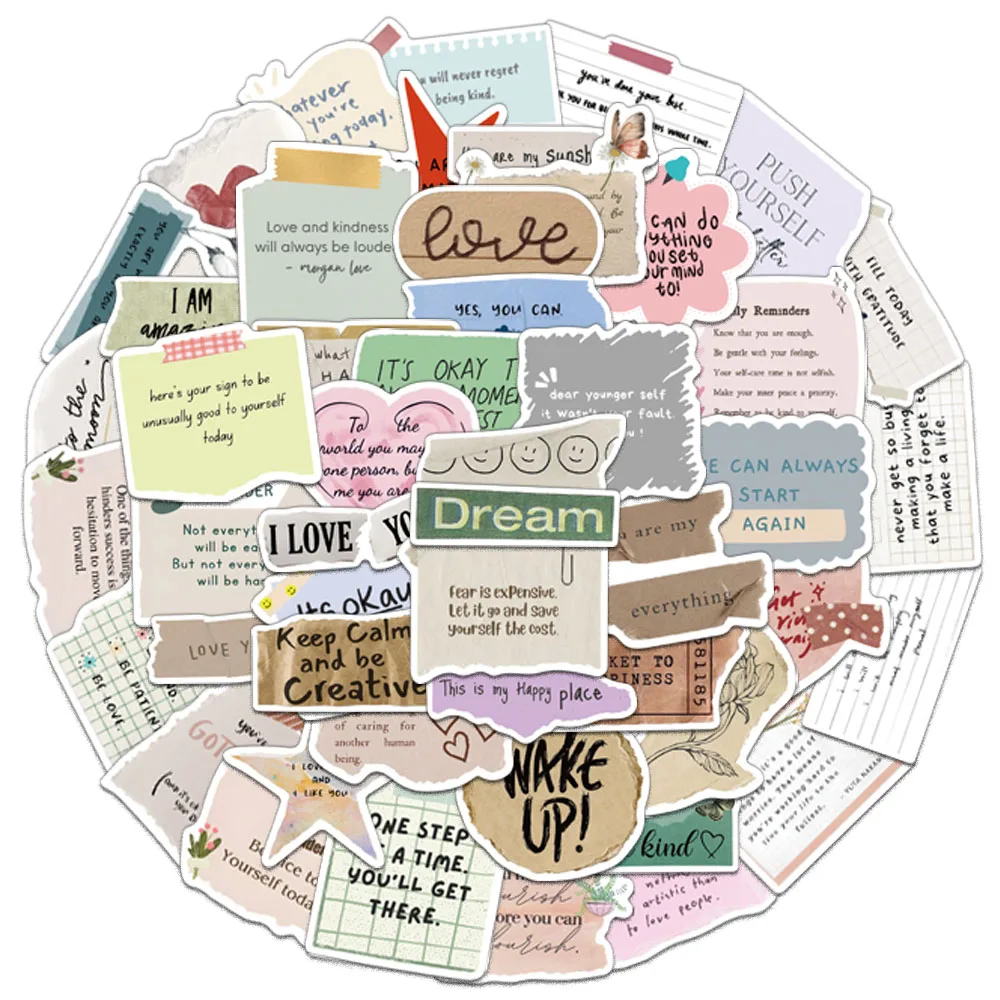 50PCS Creative Fragmented Text Small Fresh Stickers Decorative Phone Case Laptop Water Cup Skateboard DIY Personalized Stickers