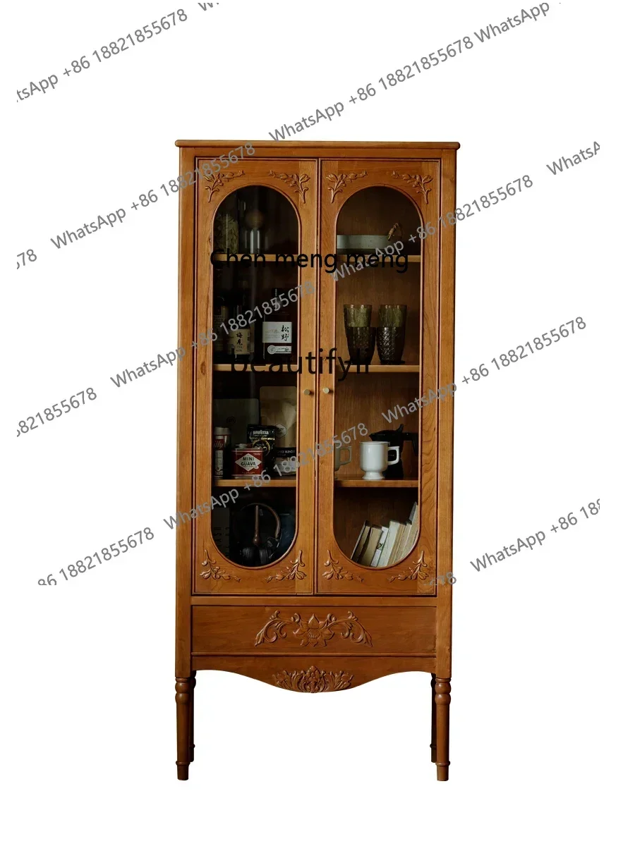 

X Cherry wood French retro style home bookcase wine cabinet, medieval storage display cabinet