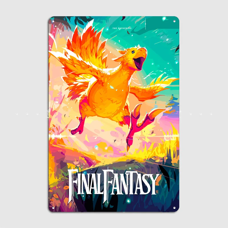 Final Fantasy Chocobo Art Poster Metal Sign Custom Bedroom Room Decor Home Wall Decor Posters Indoor Wall Decoration