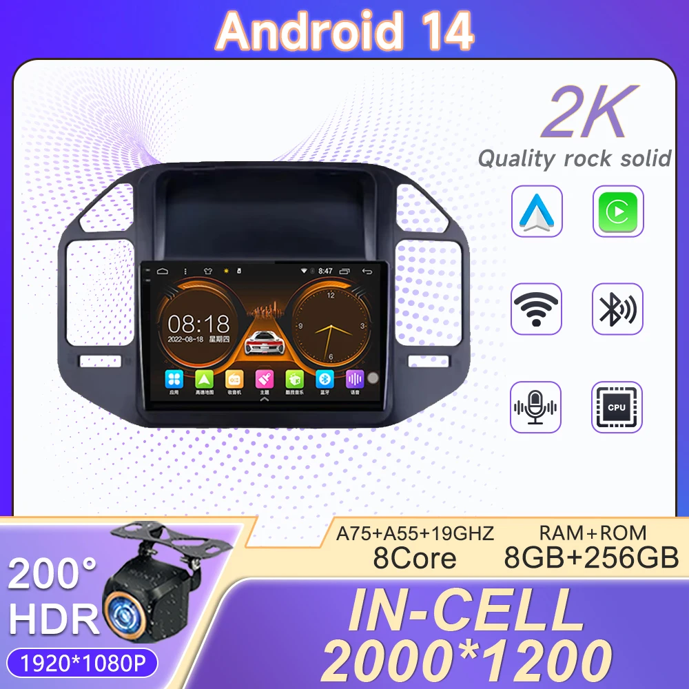 2K Incell Screen Android 14 For Mitsubishi Pajero V73 V77 V68 V75 1997-2011 Navigazione Multimedi Head Unit GPS No 2Din Dash Cam