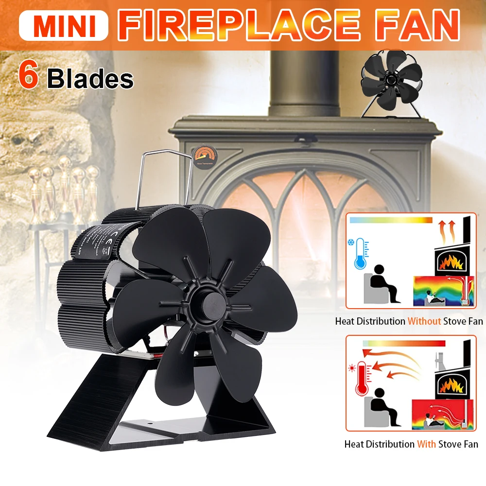 

Mini Stove Fan 6 Blade Heat Powered Fireplace Fan Log Wood Burner Eco-fan Quiet Fireplace Fan Home Winter Warm Heat Distribution