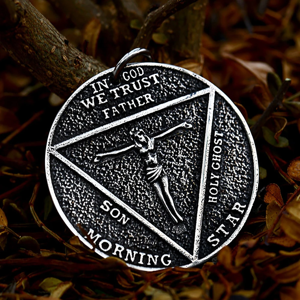 Vintage Stainless Steel Lucifer Morningstar Satanic Pendant Necklace For Men Fashion Punk Hip Hop Amulet Jewelry Halloween Gifts