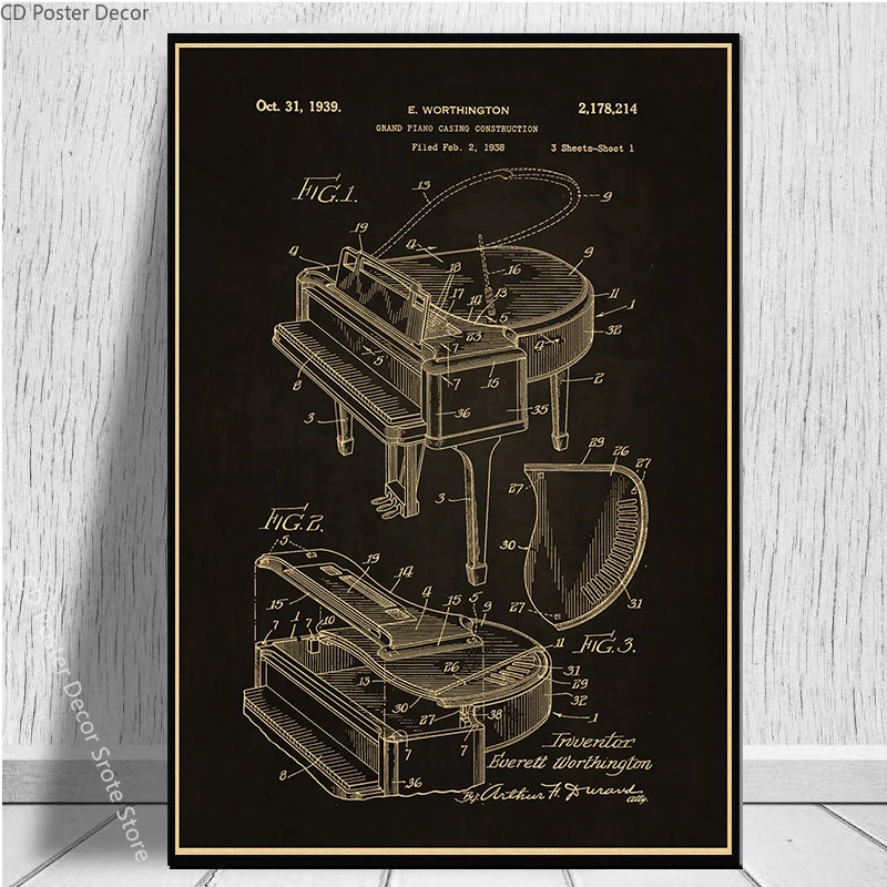 Retro Style Instrument Poster Music Art Wall Painting Trumpet Violin Piano Studies Prints Vintage Home Room Cafe Decor Picture