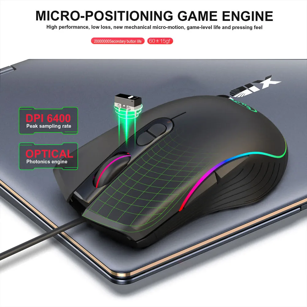 USB Wired Mouse 3200 DPI Corded Computer Mouse With 7-Button Cord Ergonomic Mice Officeand Game Mouse For Laptop PC Desktop