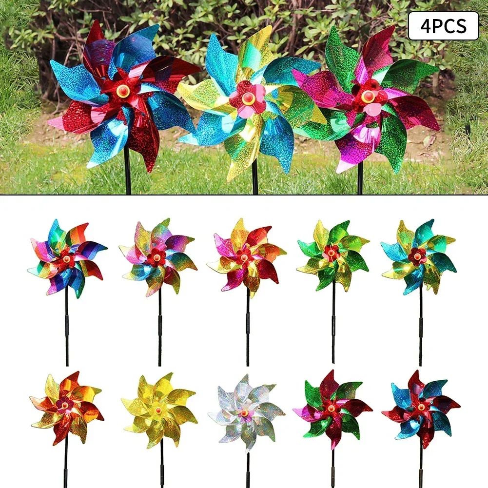 

4pcs Bird Windmill Reflective Pinwheel Bird Protection Pigeon Deterrent Garden Protection Spring Garden Decor Supplies ﻿