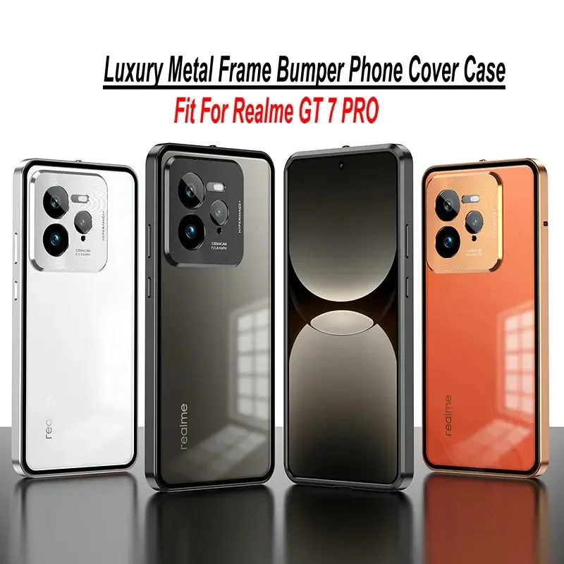 For Realme GT 7 Pro Ultra-Thin Aluminium Alloy Metal Frame Bumper + Tempered Glass Back Cover for Realme GT7pro Shockproof Cover