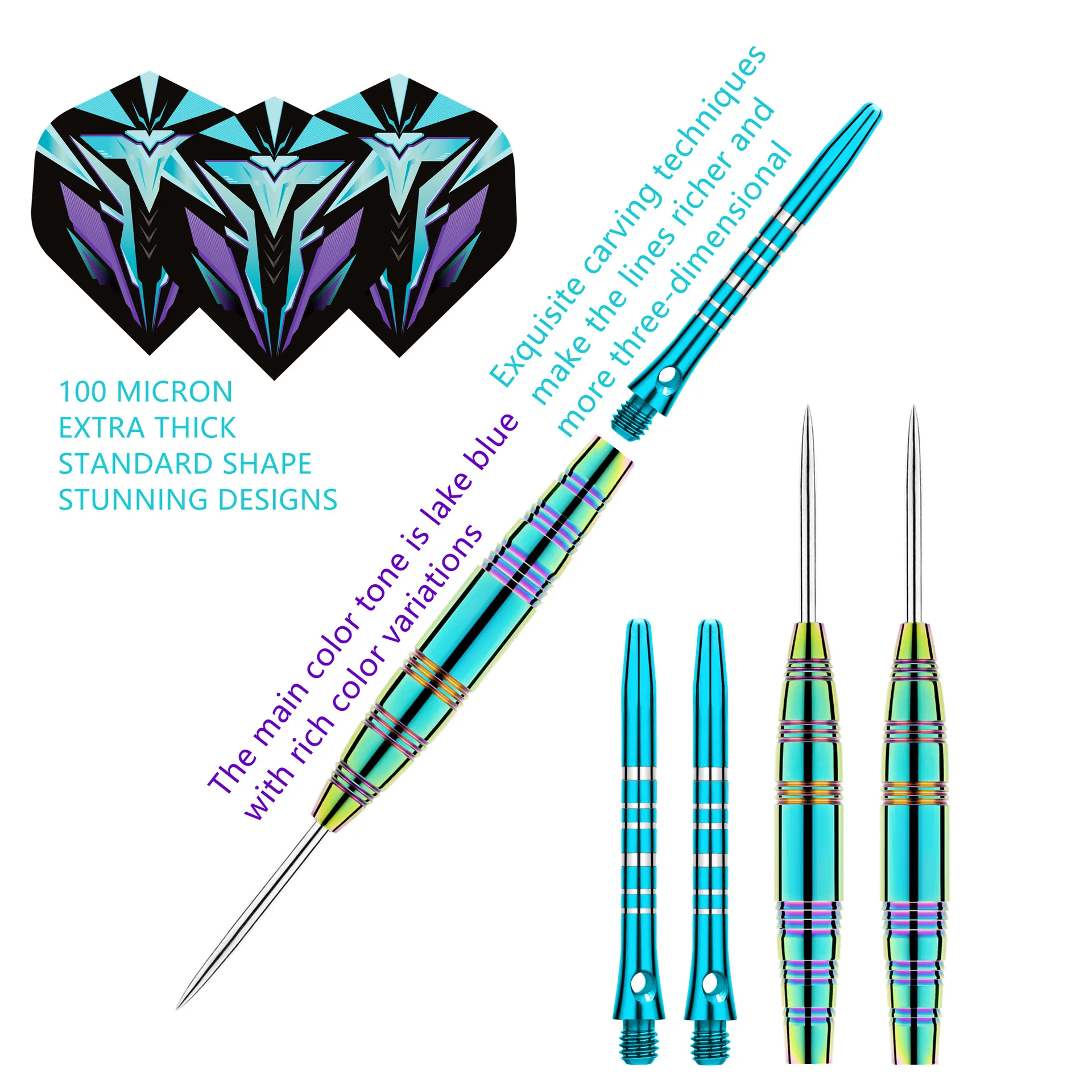 Professionelles Darts-Spitzen-Set mit Stahlspitze, 23 g Darts mit Metallspitze, Dart-Metallspitzen-Set, 3 Aluminium-Dartschäfte + zusätzliche 3 Dart-Flights