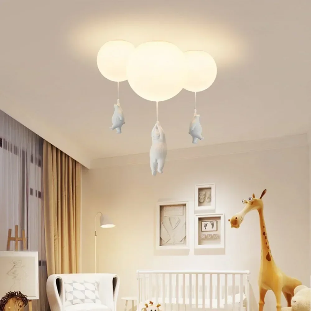 

SANDYHA Nordic Ceiling Chandelier Indoor Pendant Light Cute Teddy Bear Design Led Lamps for Living Room Bedroom Decoration Home